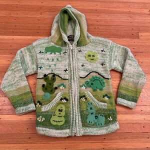 American South Side Knit Crochet Green Zip Up Hooded Cardigan Sweater